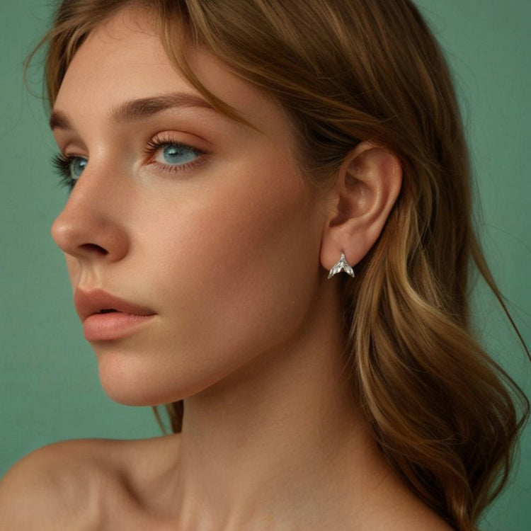 S925 Sterling Silver Oxidized Ocean Style Fishtail Earrings - SCE1807