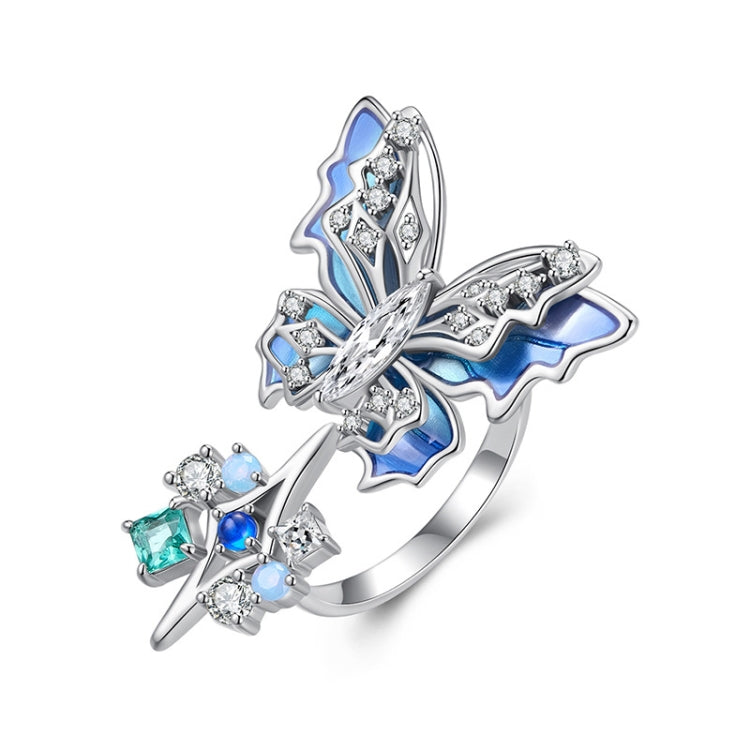 Three-Dimensional Gradient Ice And Snow Butterfly Open Ring Copper Adjustable Retro Ring - YIR247-E