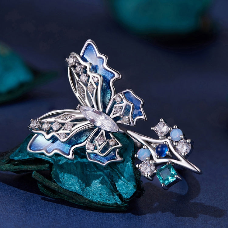 Three-Dimensional Gradient Ice And Snow Butterfly Open Ring Copper Adjustable Retro Ring - YIR247-E