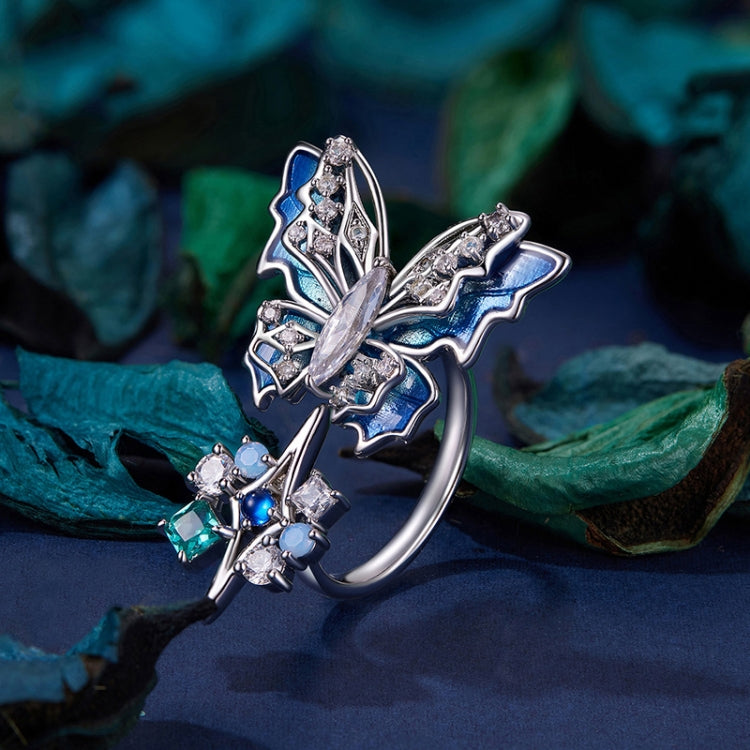Three-Dimensional Gradient Ice And Snow Butterfly Open Ring Copper Adjustable Retro Ring - YIR247-E
