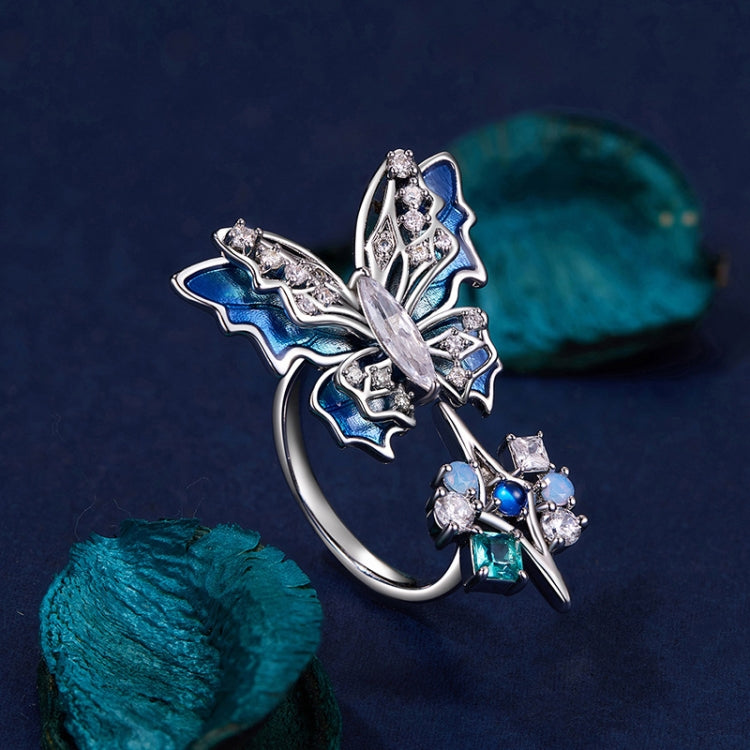 Three-Dimensional Gradient Ice And Snow Butterfly Open Ring Copper Adjustable Retro Ring - YIR247-E