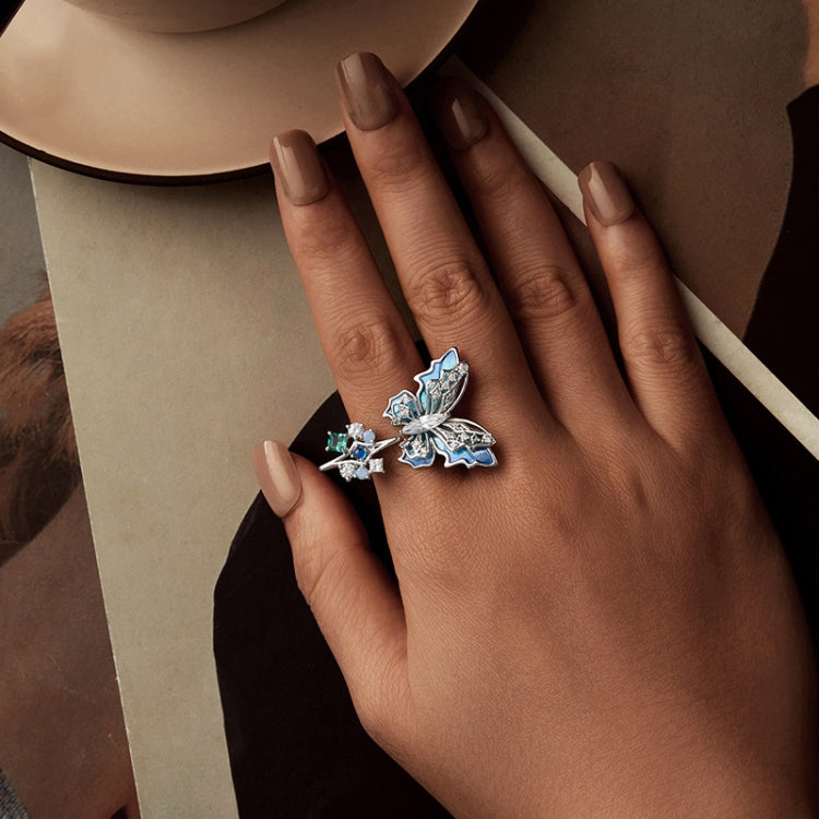 Three-Dimensional Gradient Ice And Snow Butterfly Open Ring Copper Adjustable Retro Ring - YIR247-E