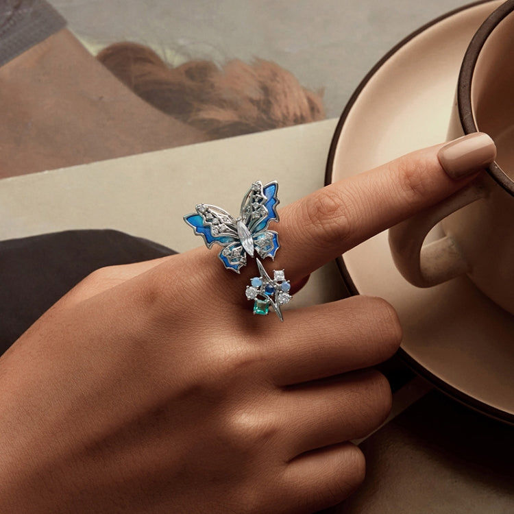 Three-Dimensional Gradient Ice And Snow Butterfly Open Ring Copper Adjustable Retro Ring - YIR247-E