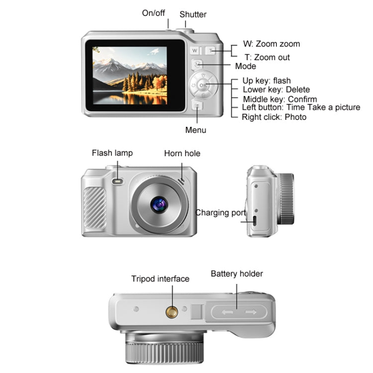 1080P HD Student Retro Digital Card Camera, Color: White