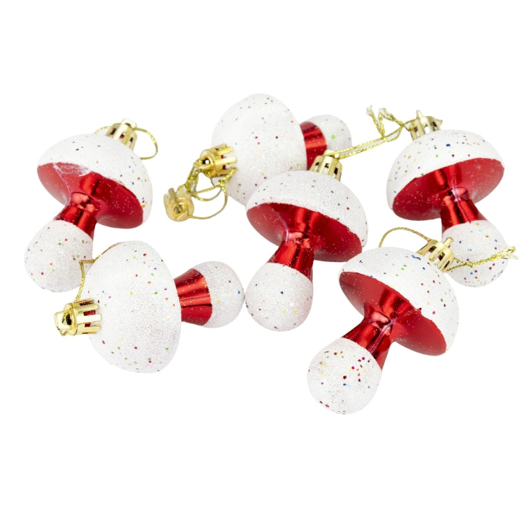 6pcs /Box 7cm Electroplated Mushroom Christmas Tree Hanging Christmas Decoration - Red