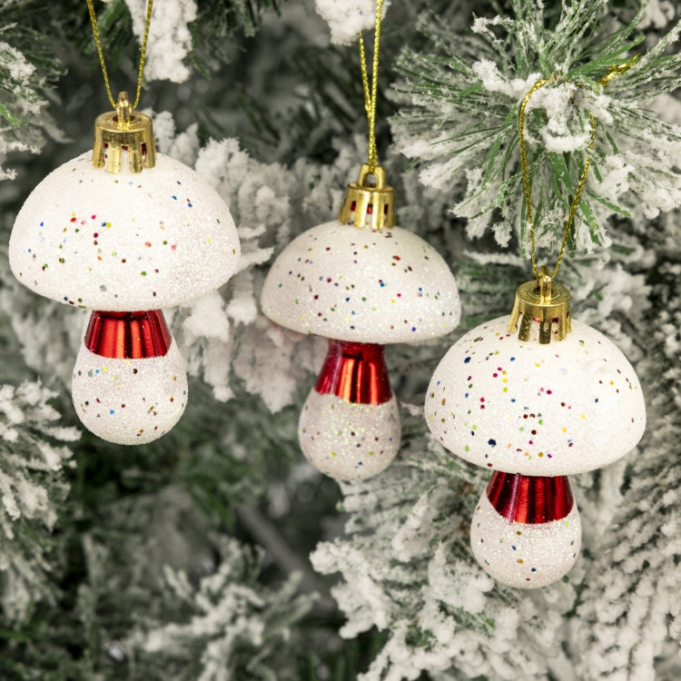 6pcs /Box 7cm Electroplated Mushroom Christmas Tree Hanging Christmas Decoration - Red