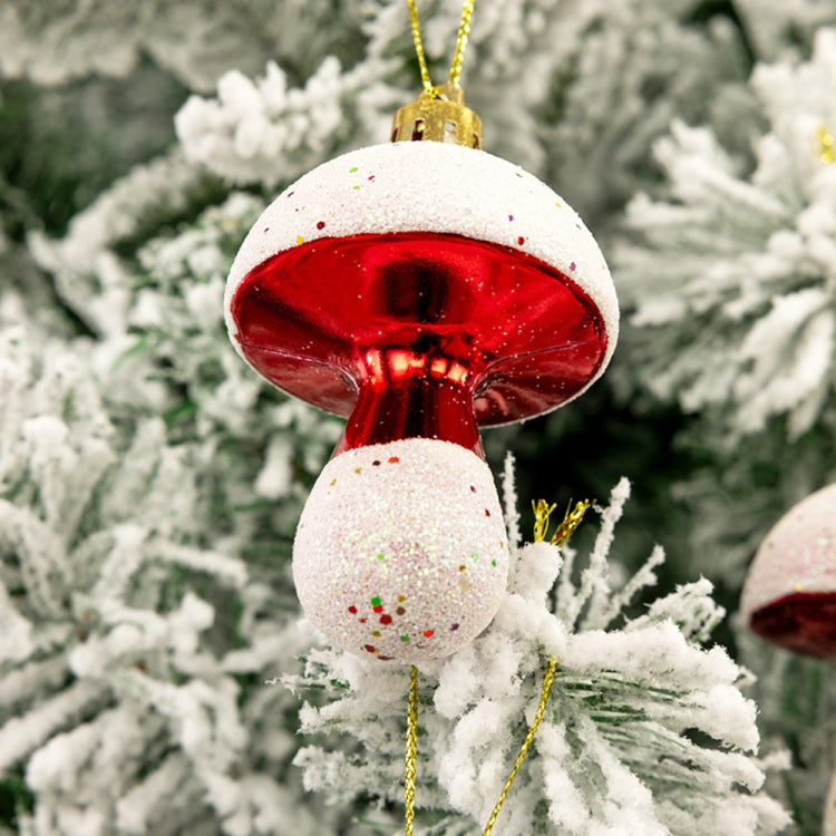 6pcs /Box 7cm Electroplated Mushroom Christmas Tree Hanging Christmas Decoration - Red