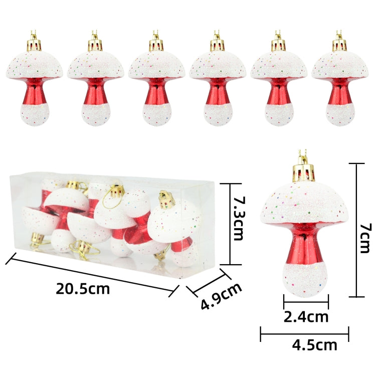 6pcs /Box 7cm Electroplated Mushroom Christmas Tree Hanging Christmas Decoration - Red