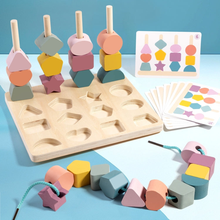 Treehole Children Wooden Geometric Shape Matching Puzzle Game Color Cognition Threading Beads Enlightenment Toy