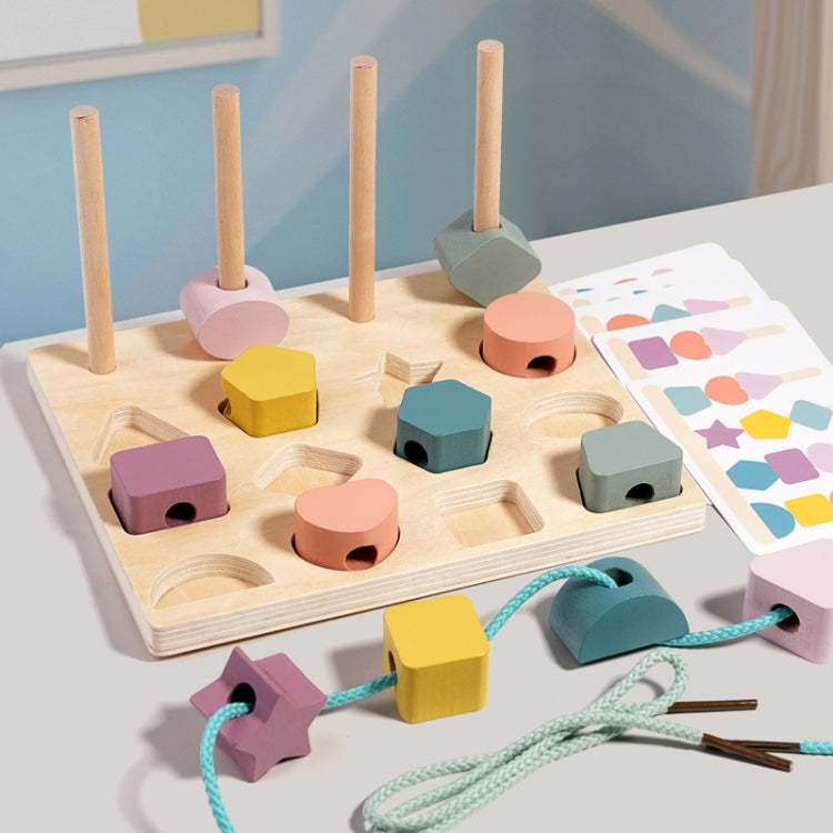 Treehole Children Wooden Geometric Shape Matching Puzzle Game Color Cognition Threading Beads Enlightenment Toy