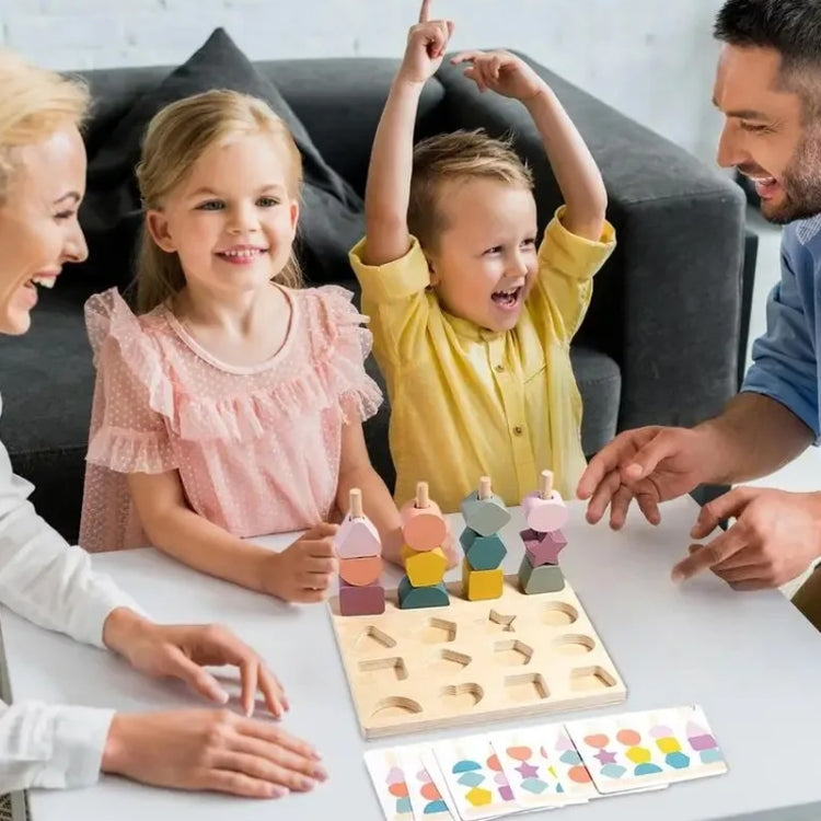 Treehole Children Wooden Geometric Shape Matching Puzzle Game Color Cognition Threading Beads Enlightenment Toy