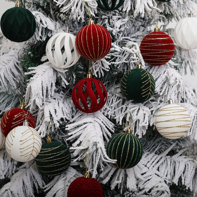 6pcs /Box 8cm Flocking Christmas Tree Hanging Balls Window Decoration Velvet Balls
