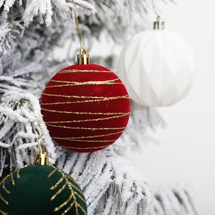 6pcs /Box 8cm Flocking Christmas Tree Hanging Balls Window Decoration Velvet Balls