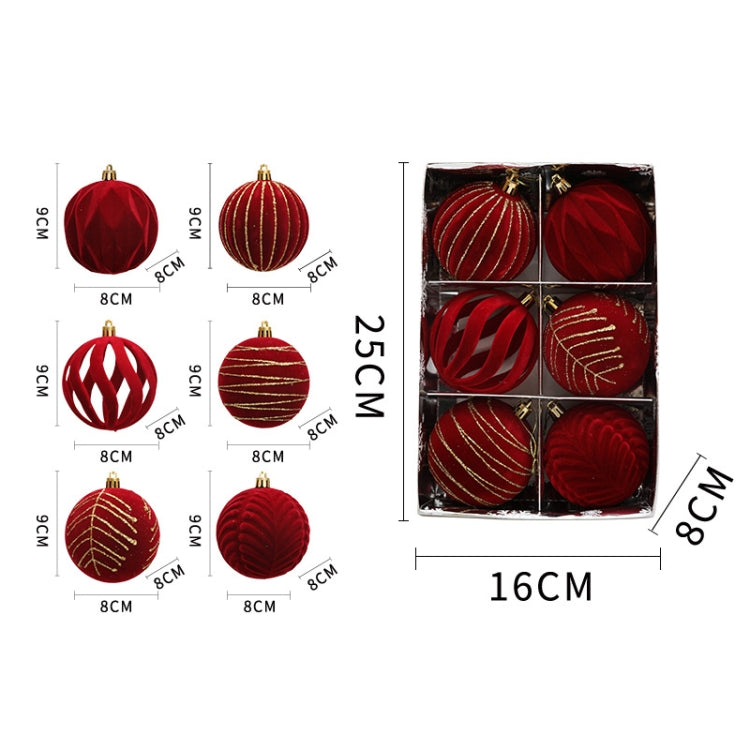 6pcs /Box 8cm Flocking Christmas Tree Hanging Balls Window Decoration Velvet Balls