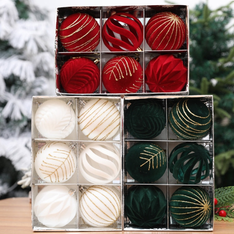 6pcs /Box 8cm Flocking Christmas Tree Hanging Balls Window Decoration Velvet Balls