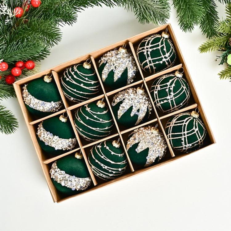12pcs /Box 6cm Diamond Flocked Christmas Balls Painted Christmas Tree Ornaments