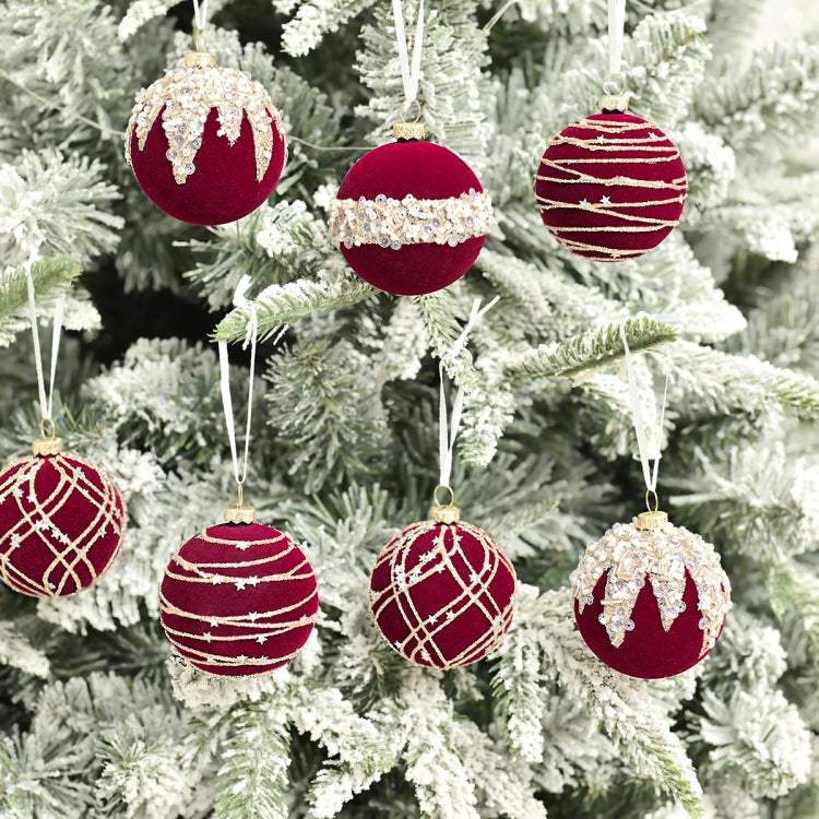 12pcs /Box 6cm Diamond Flocked Christmas Balls Painted Christmas Tree Ornaments