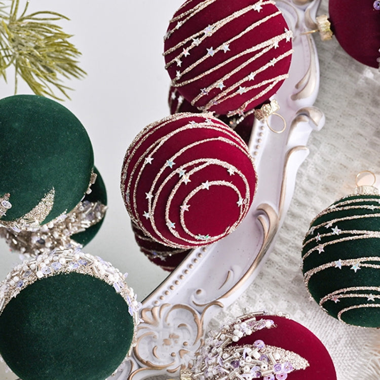 12pcs /Box 6cm Diamond Flocked Christmas Balls Painted Christmas Tree Ornaments