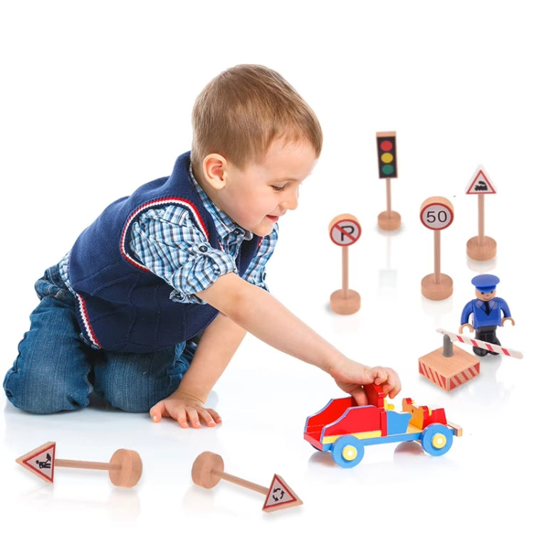 16pcs /Set Children Wooden Toy Street Traffic Signs Model Cars Early Learning Safety Cognitive Road Signs