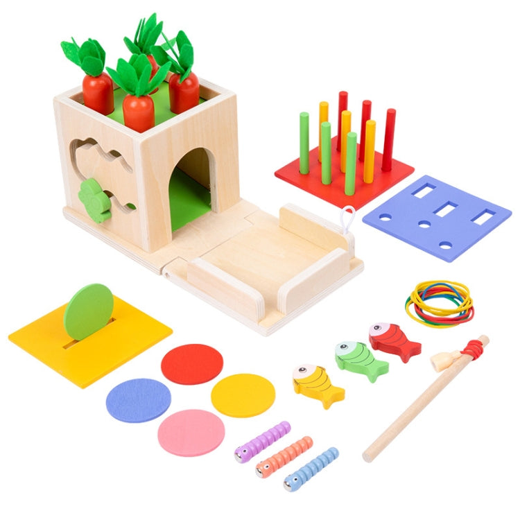 8 In 1 Montessori Sorting Matching Educational Toys Pull Carrots Children Catching Worms Fishing Puzzle Nail Board Coin Box