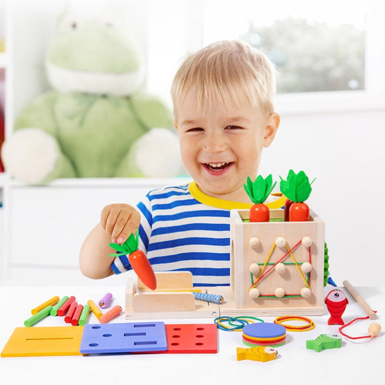 8 In 1 Montessori Sorting Matching Educational Toys Pull Carrots Children Catching Worms Fishing Puzzle Nail Board Coin Box
