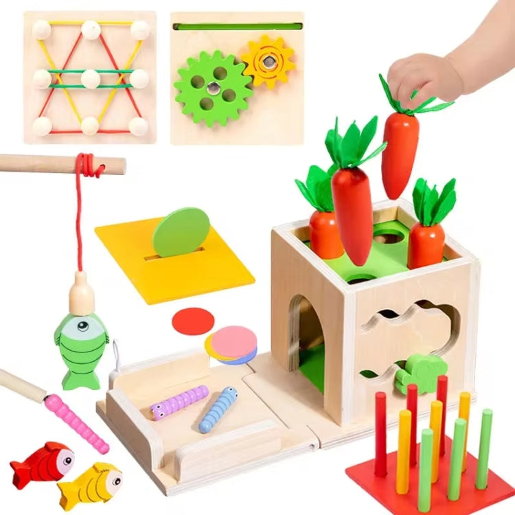 8 In 1 Montessori Sorting Matching Educational Toys Pull Carrots Children Catching Worms Fishing Puzzle Nail Board Coin Box