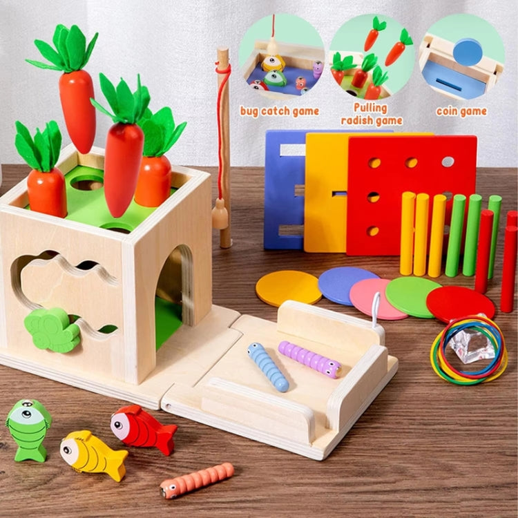 8 In 1 Montessori Sorting Matching Educational Toys Pull Carrots Children Catching Worms Fishing Puzzle Nail Board Coin Box
