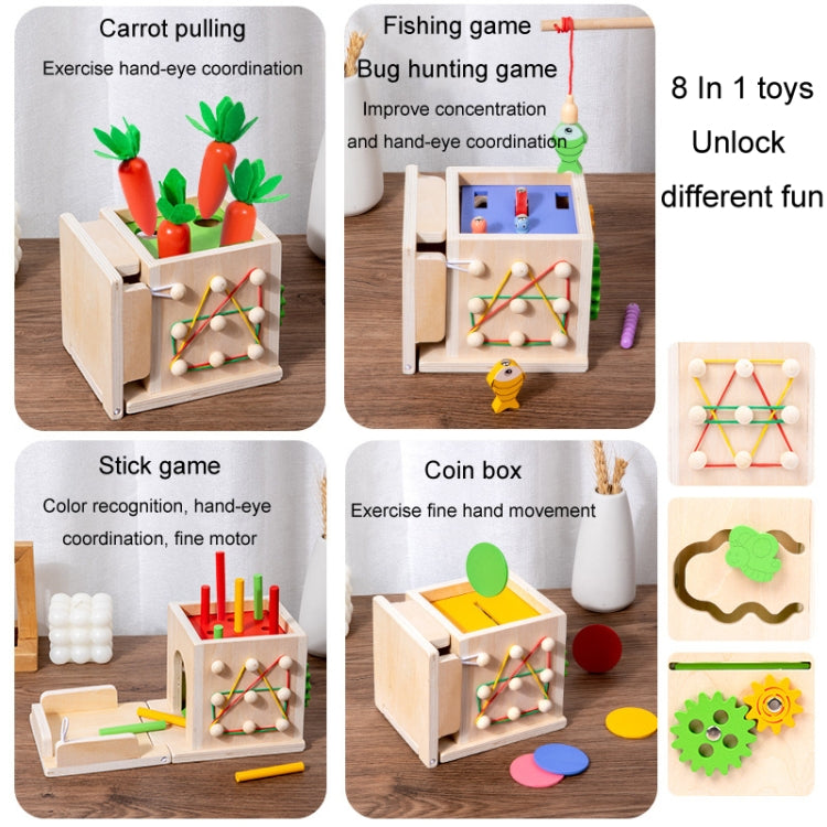 8 In 1 Montessori Sorting Matching Educational Toys Pull Carrots Children Catching Worms Fishing Puzzle Nail Board Coin Box