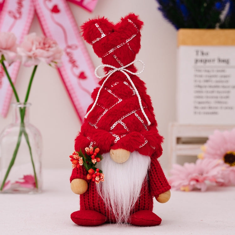 Christmas Love Pompom Hat Standing Figure Valentine Day Forest Doll Decoration