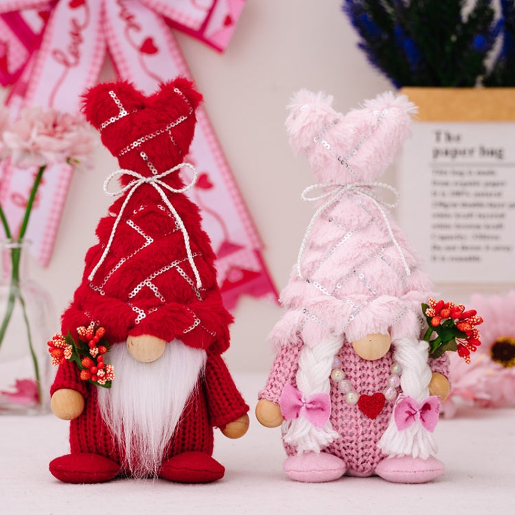 Christmas Love Pompom Hat Standing Figure Valentine Day Forest Doll Decoration