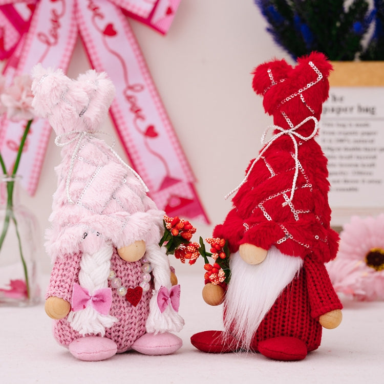 Christmas Love Pompom Hat Standing Figure Valentine Day Forest Doll Decoration