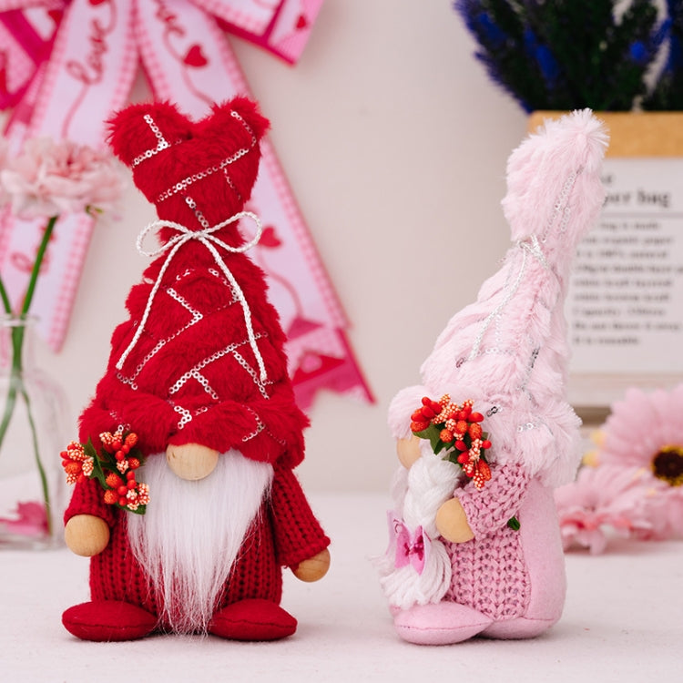 Christmas Love Pompom Hat Standing Figure Valentine Day Forest Doll Decoration
