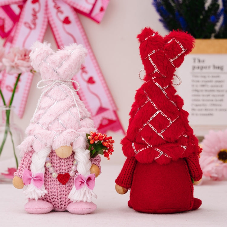 Christmas Love Pompom Hat Standing Figure Valentine Day Forest Doll Decoration