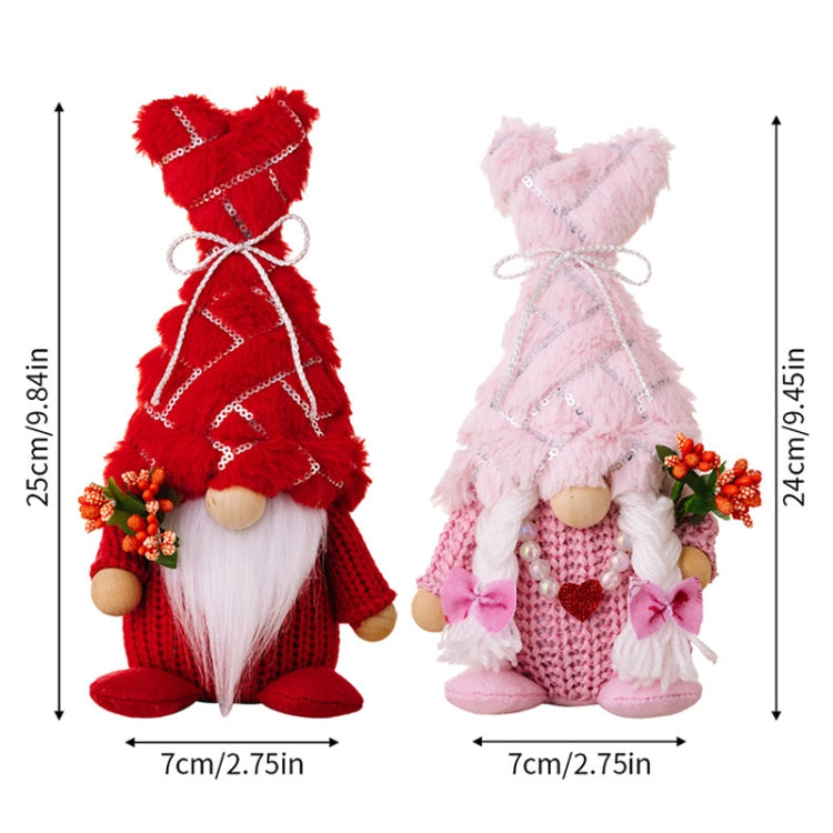 Christmas Love Pompom Hat Standing Figure Valentine Day Forest Doll Decoration