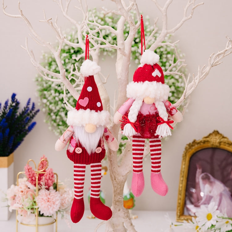 Christmas Wool Ball Knitted Hat Doll Pendant Valentine Day Decoration Knitted Rudolph Hanging Legs Dolls
