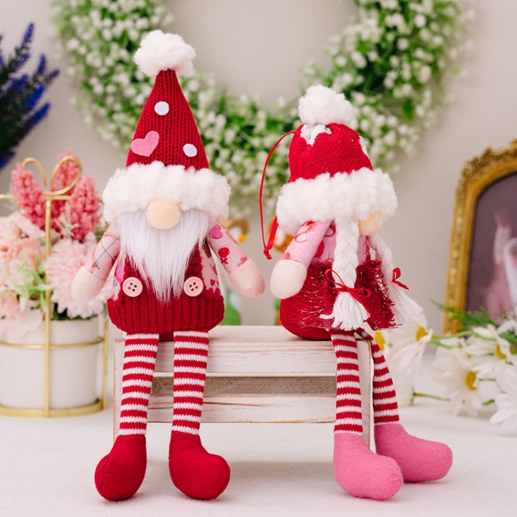 Christmas Wool Ball Knitted Hat Doll Pendant Valentine Day Decoration Knitted Rudolph Hanging Legs Dolls