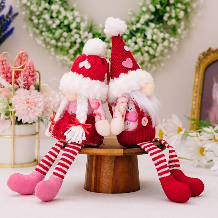 Christmas Wool Ball Knitted Hat Doll Pendant Valentine Day Decoration Knitted Rudolph Hanging Legs Dolls