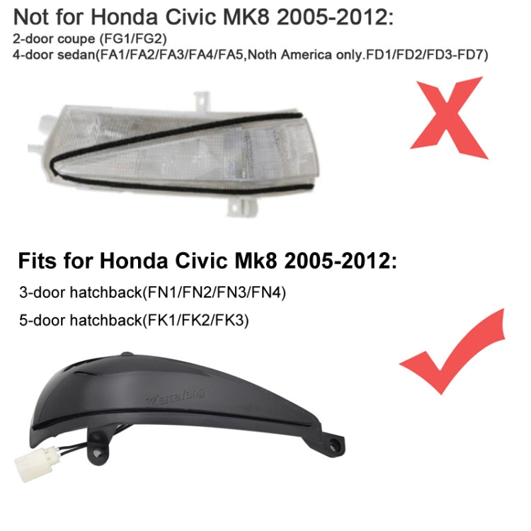 1pair For Honda Civic 8th Rearview Mirror Turn Signal Indicator Lights - Single Yellow Light Running