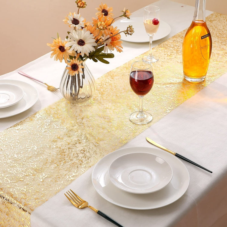 Simple Gold-stamped Table Runner for Event Party, Wedding , Christmas 11 x 108 Inch