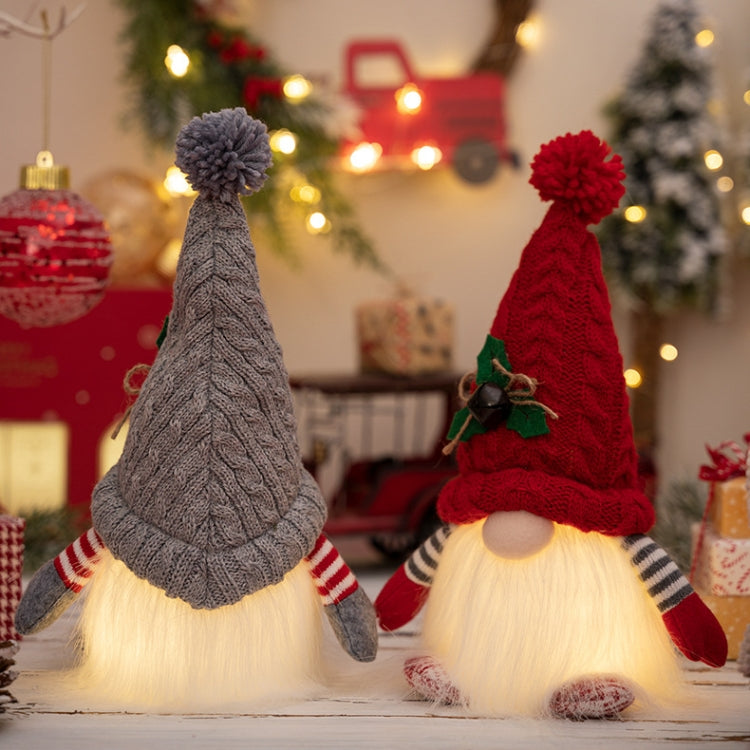 Knitted Pointed Hat Gnome Figurine With Lights Christmas Decorations