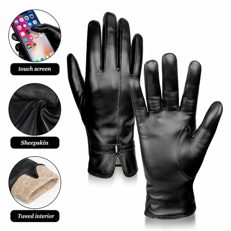 Women Sheepskin Wool Fleece Lined Windproof Warm Gloves Touchscreen Thick Snow Driving Gloves, Size: S