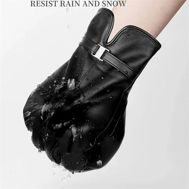 Women Sheepskin Wool Fleece Lined Windproof Warm Gloves Touchscreen Thick Snow Driving Gloves, Size: M