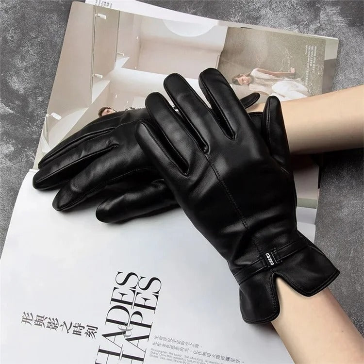 Women Sheepskin Wool Fleece Lined Windproof Warm Gloves Touchscreen Thick Snow Driving Gloves, Size: L