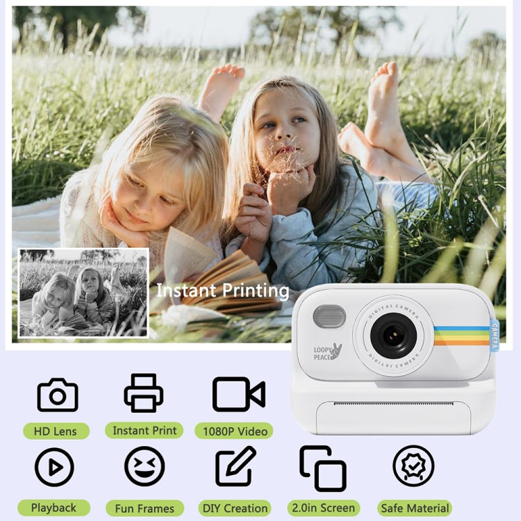 2.0-Inch LED Flash 1080P HD Recording Photo Printing Camera With 3-Rolls Paper, Color: Black+32G