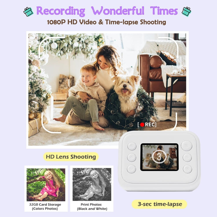 2.0-Inch LED Flash 1080P HD Recording Photo Printing Camera With 3-Rolls Paper, Color: Black+32G
