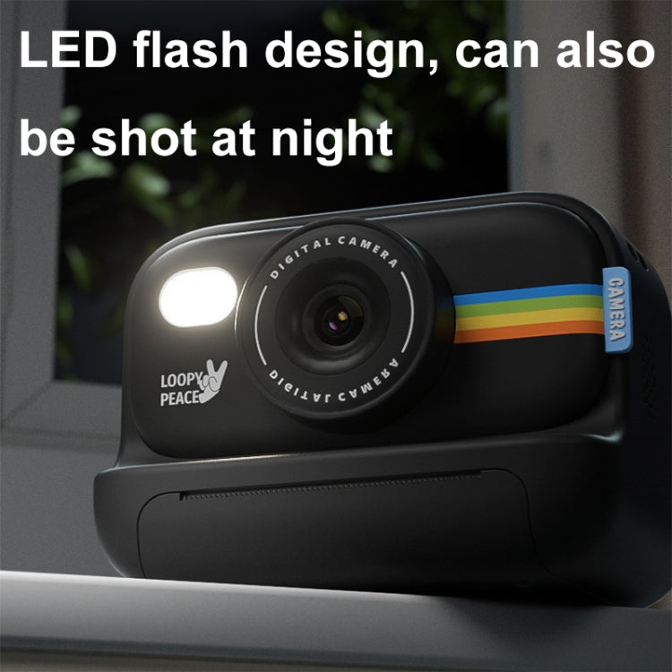 2.0-Inch LED Flash 1080P HD Recording Photo Printing Camera With 3-Rolls Paper, Color: Black+32G