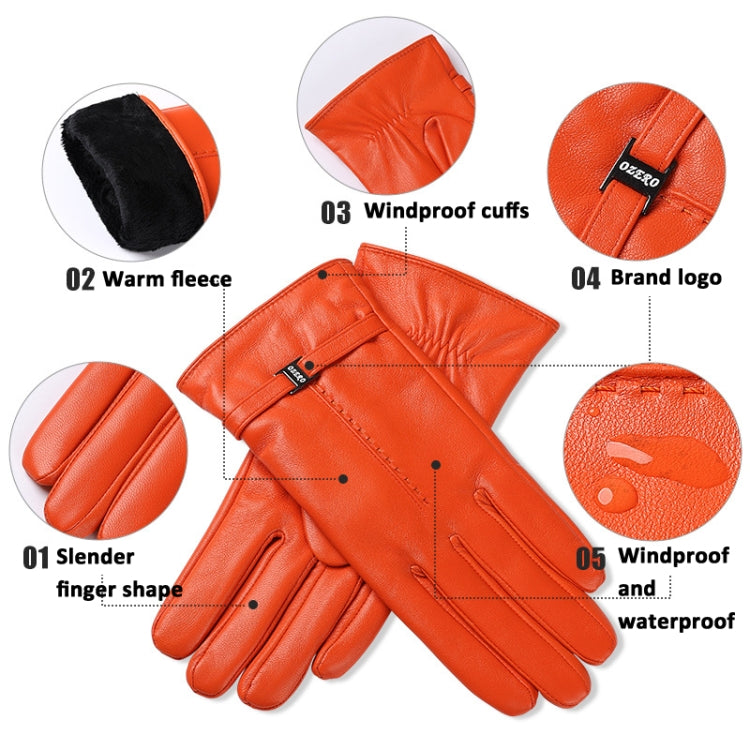 OZERO Women Sheepskin Warm Gloves with Fleece Lining Split Finger Elasticated Gloves, Size: L