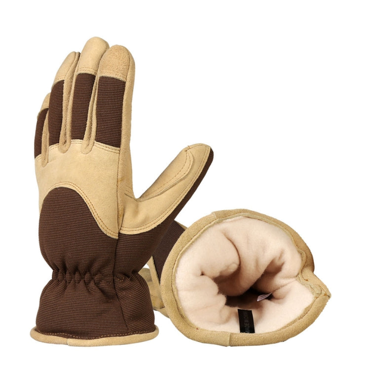 Deerskin Leather Thick Thermal Gloves for Working in Cold Weather, Size: L