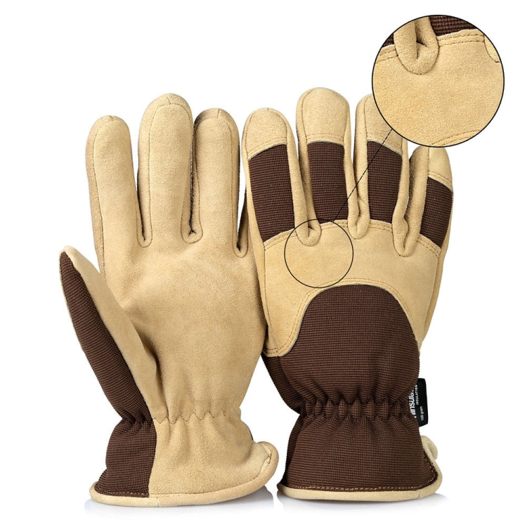 Deerskin Leather Thick Thermal Gloves for Working in Cold Weather, Size: M