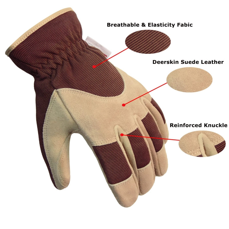 Deerskin Leather Thick Thermal Gloves for Working in Cold Weather, Size: L